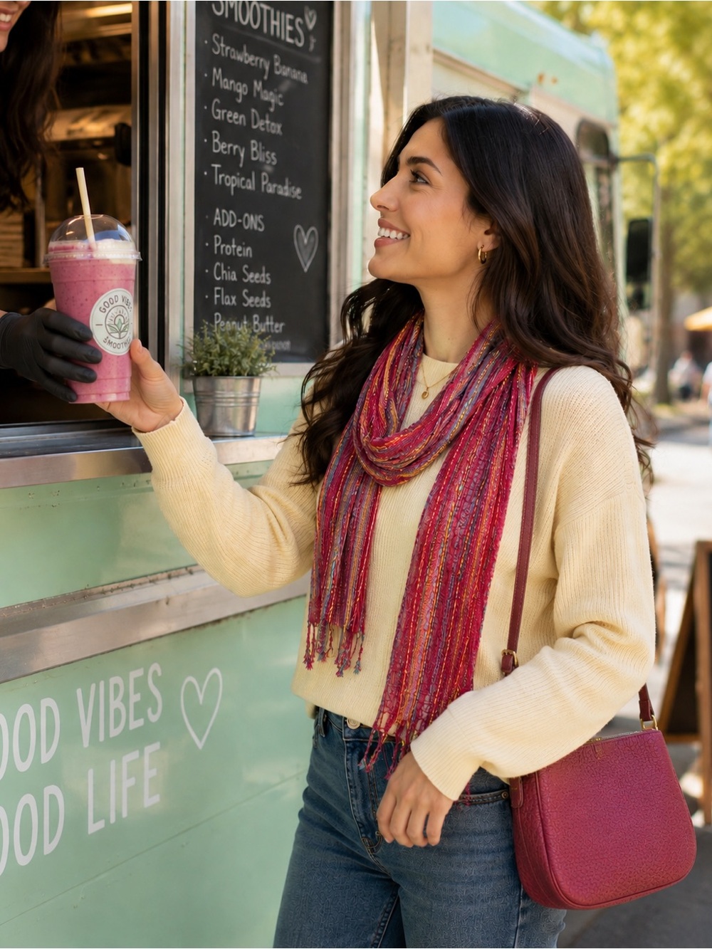 Pink Multicolor Fringe Scarf - Lightweight - Picture 2 of 10